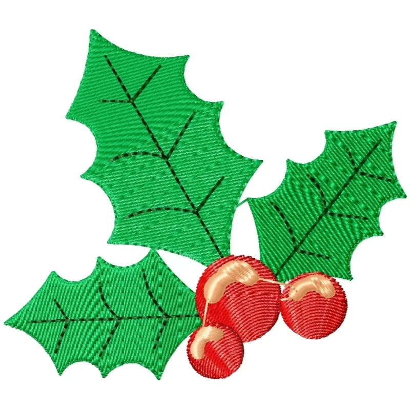 Christmas Berries With Leves Machine Embroidery