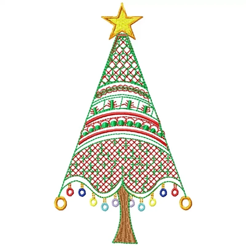 Colorful Mehndi Filled Xmas Christmas Tree Embroidery Design