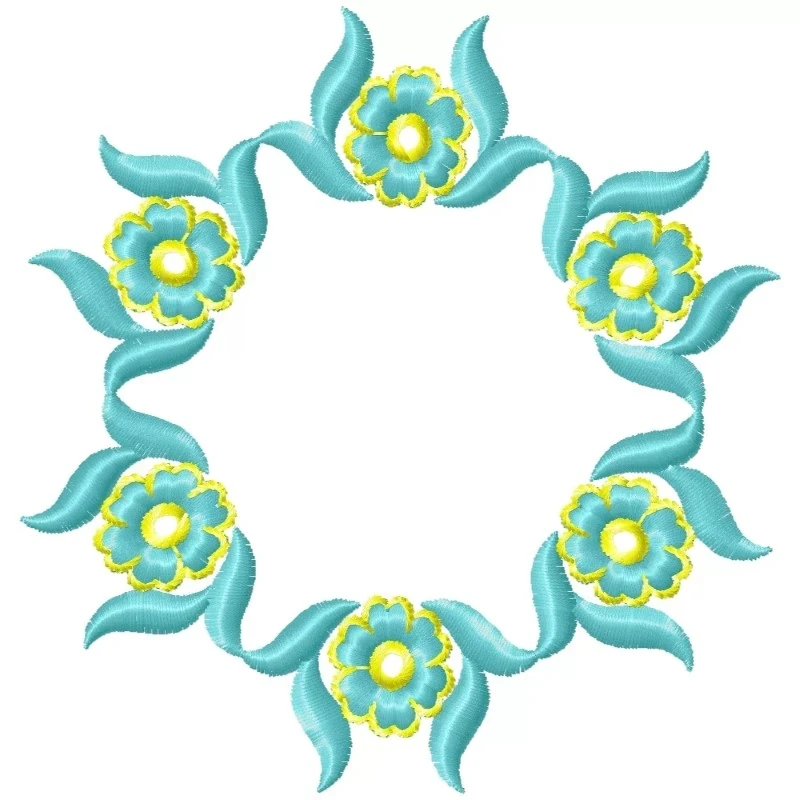 Flowers Circle Floral Frame Embroidery Design