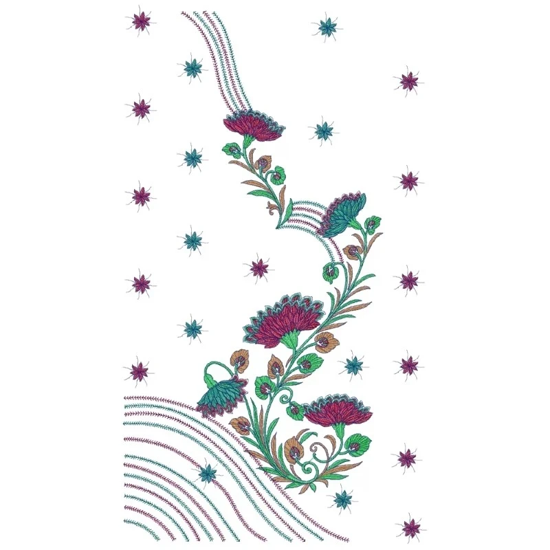 Full Embroidery Dress Without Neckline Design