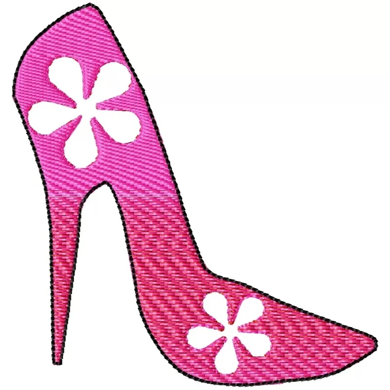 Ladies Heel Shoes Flower Outline Embroidery Designs