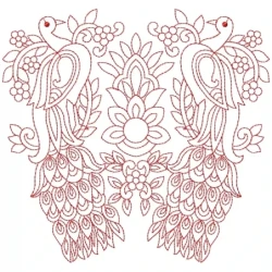 RedWork Peacocks Floral Pattern Design