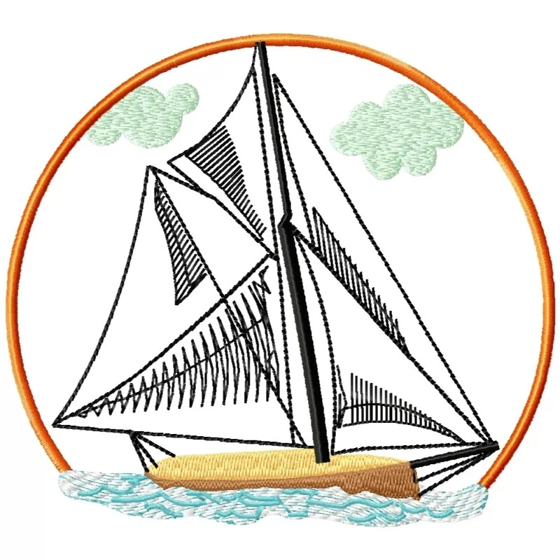 Sailing Boat With Frame Embroidery
