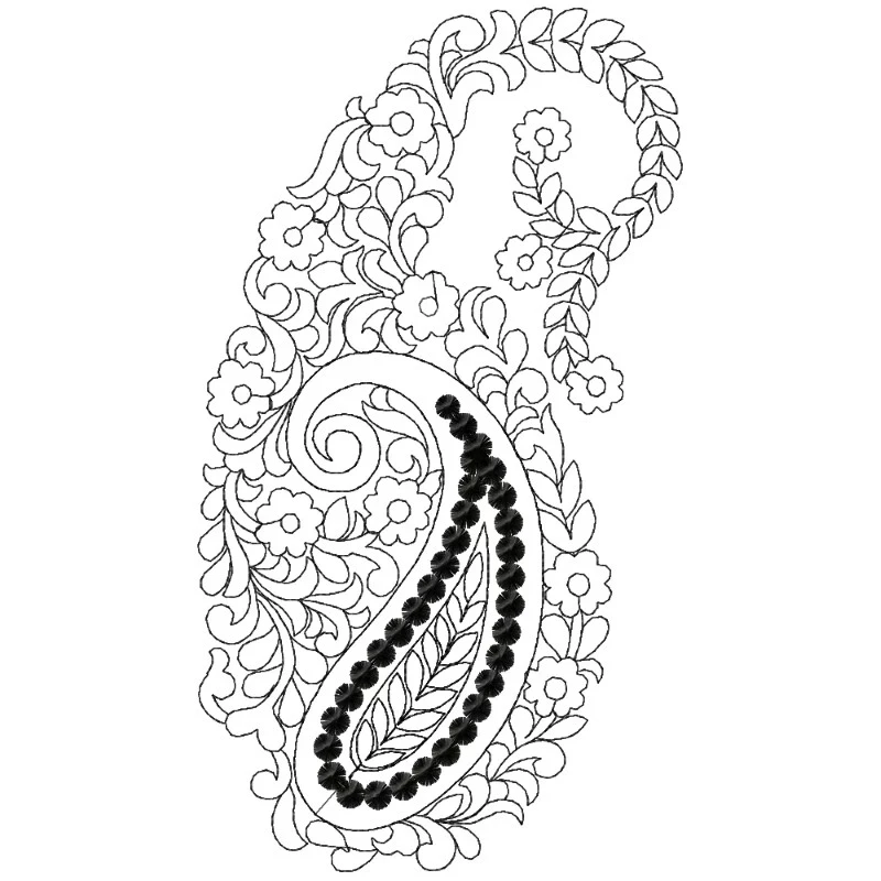 Single Colour Paisley Outline Embroidery Design