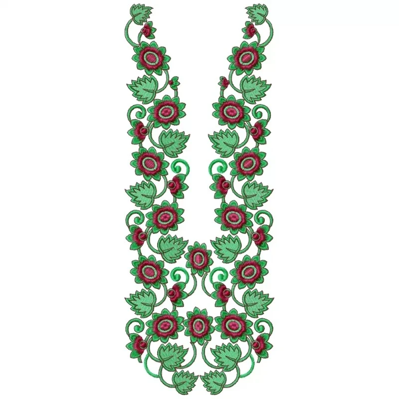 Vintage Flowers Indian Neckline Embroidery Design