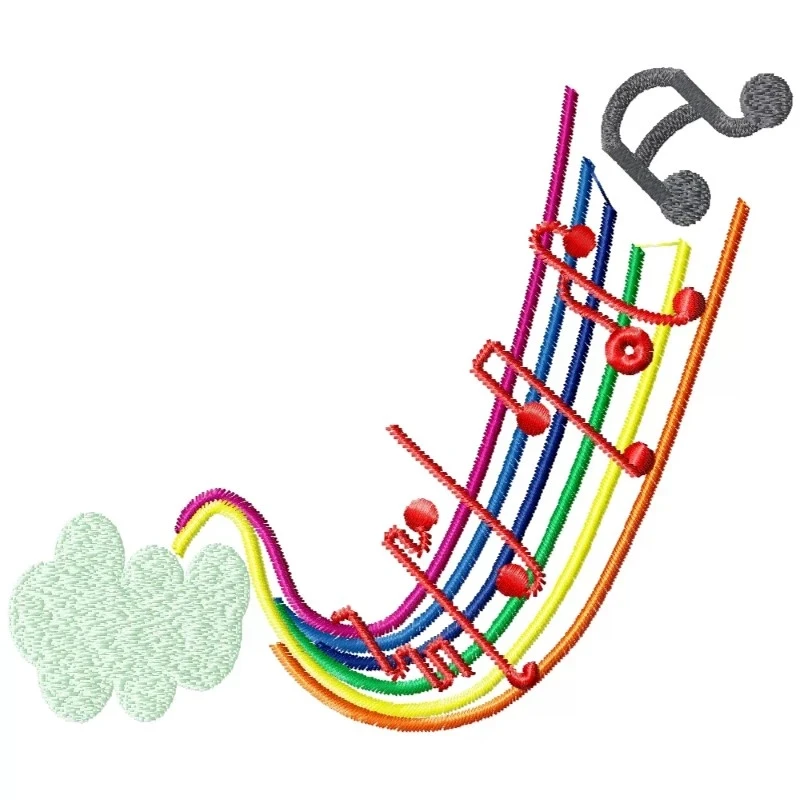 Musical Rainbow With Cloud Machine Embroidery Design