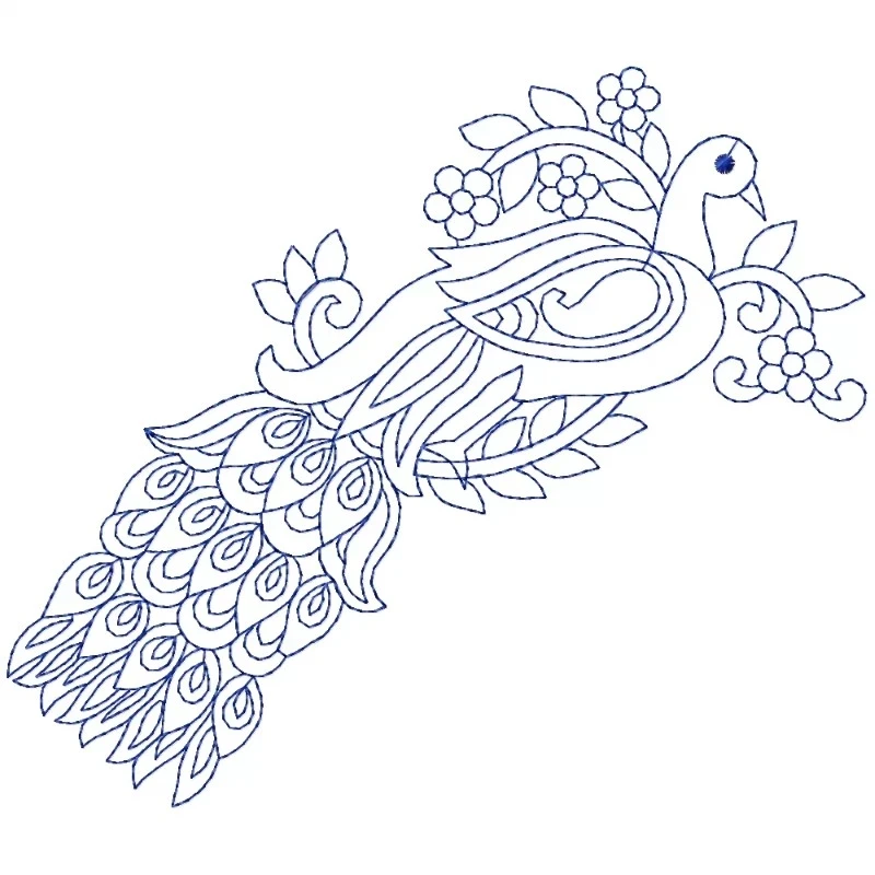 Outline Floral Peacock Animal Embroidery Design