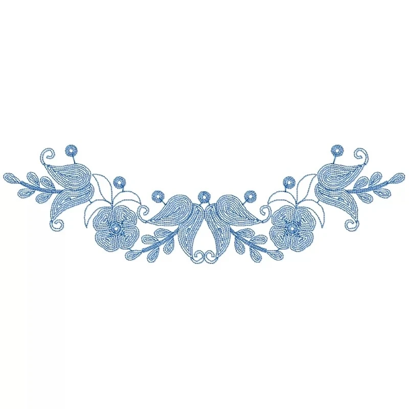 Outline Flower And Paisley Neckline Embroidery Design