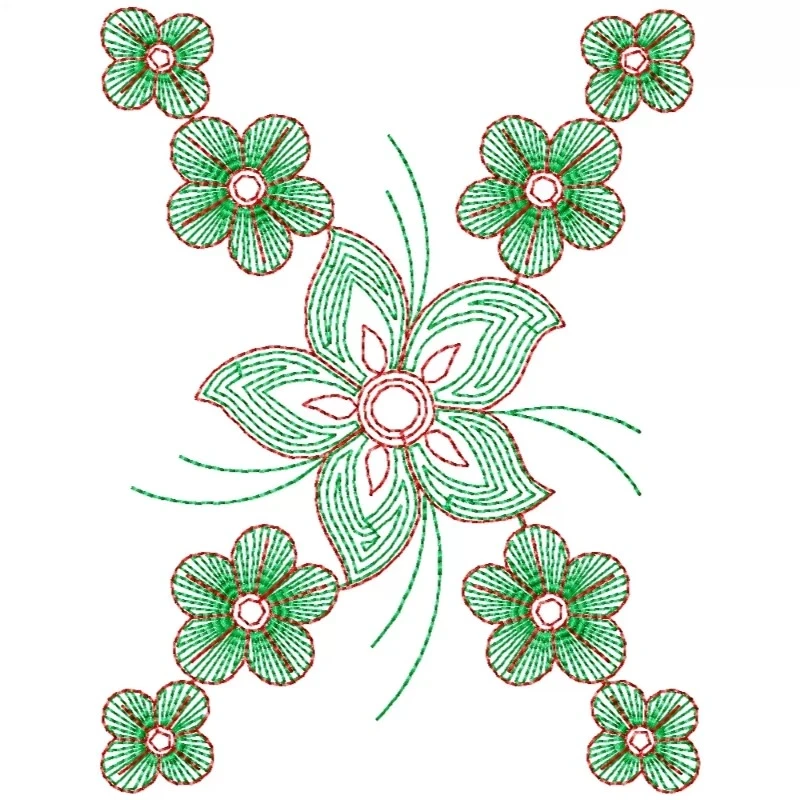 Outline Flowers Indian Embroidery Design