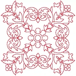Outline Square Blocks Floral Redwork Embroidery Design
