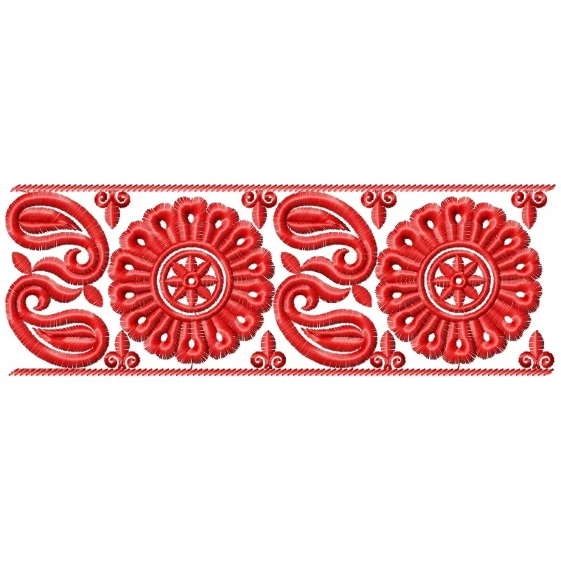 Paisley Flower Embroidery Border Design