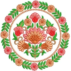 Colorful Indian Floral Circle Embroidery Design For Machine