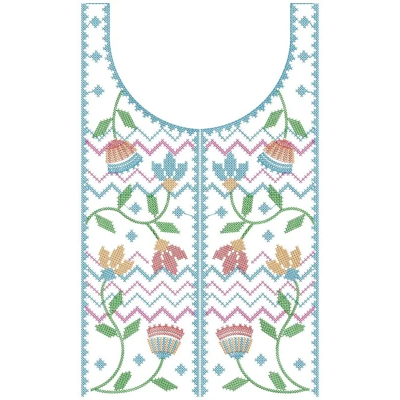 Cross Stitches Neckline Embroidery Design