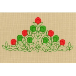 Red & Green Bloom Motif with Leaves Embroidery